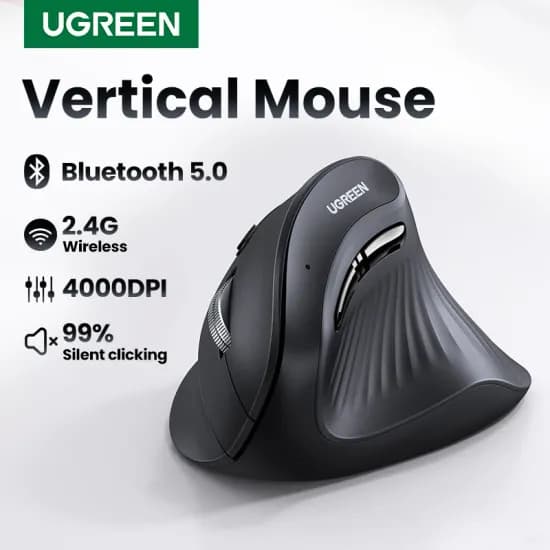 UGREEN 수직 마우스 무선 충전식 블루투스5.0 2.4G 인체공학적 4000DPI