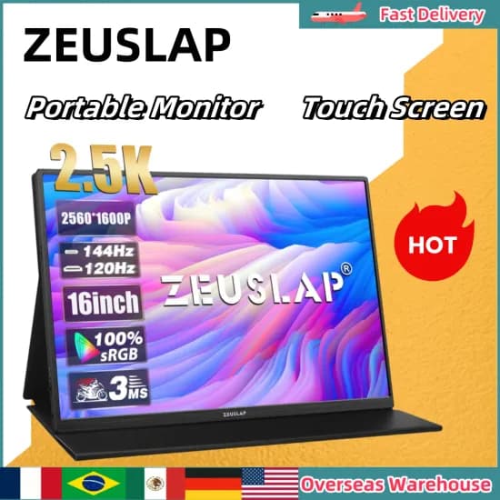 ZEUSLAP 휴대용 모니터 터치 스크린 16 2.5K 144Hz