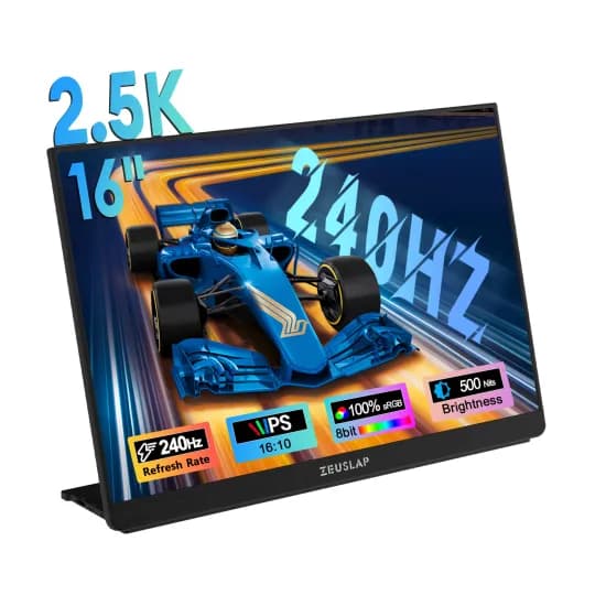 ZEUSLAP 16인치 240Hz QHD 휴대용 모니터 스위치 2 지원 Type-C 240Hz 100% sRGB 500니트 HDR HDMI 120Hz PC 보조 화면 P16F