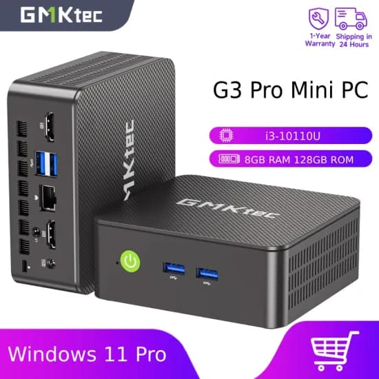 GMKtec G3 Pro 미니 PC 인텔 I3-10110U 윈도우 11 프로 8GB DDR4 128GB PCIe M.2 SSD WiFi 6 BT5.2