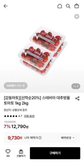 스테비아 대추방울토마토 500g x  4팩 (9,730원/무료)