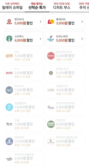 반올림/청년피자 10,000 처갓집 8,000 멕시카나 7,000 할인 (0원/무료)