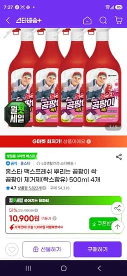 홈스타 맥스프레쉬 뿌리는 곰팡이 싹 곰팡이 제거제 500ml 4개
