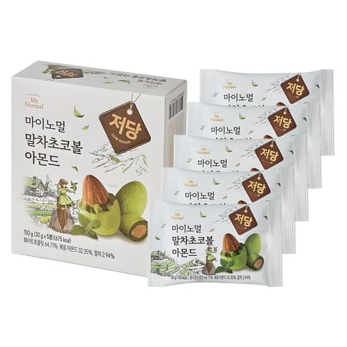 마이노멀 저당 아몬드 말차 초코볼 5p, 150g, 1개 (와우회원 13,980원/배송비무료)