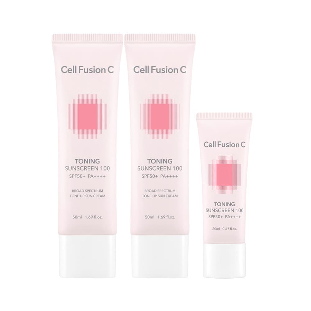 셀퓨전씨 토닝 썬스크린 50ml+50ml+20ml / 자연스러운 밀착 톤업 베이스 선크림 (36000/무료)