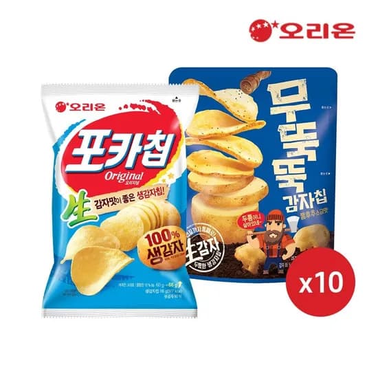 오리온 포카칩 오리지널 66g 10개+무뚝뚝감자칩 통후추소금 60g 10개 (20,740원) (무료)