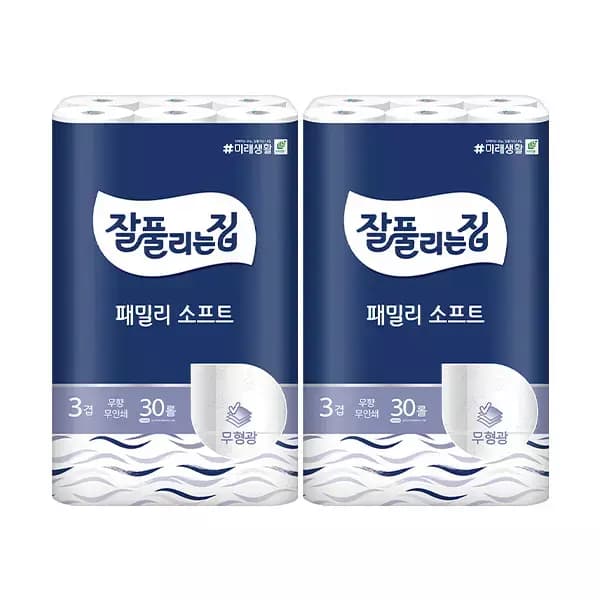잘풀리는집 3겹 패밀리소프트, 27m, 30롤, 2개 (17900원,무료배송)