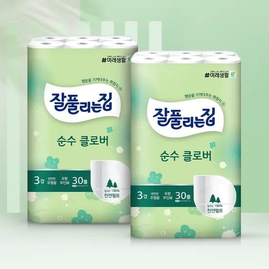 잘풀리는집 순수클로버 천연펄프 화장지 27m x 30롤 x 2팩