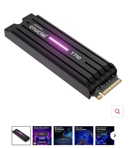 Crucial T710 PCIe Gen5 NVMe 1TB SSD 방열판 TLC DRAM 탑재 1개