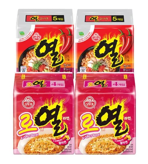 오뚜기 로제열라면+열라면(총18개)(10,480), 19개 (진라면 순한맛5+매운맛5+오동통5+참깨4)(13,230)
