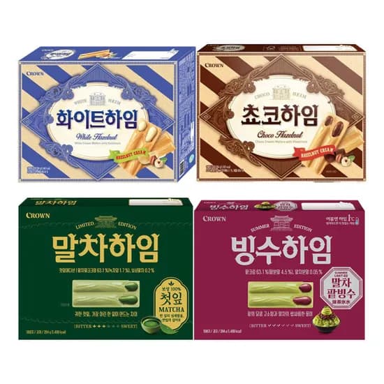 크라운제과 하임 3개 골라담기 (화이트/초코/첫잎말차/말차팥빙수] 15600원 무배