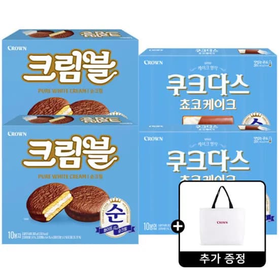 크라운 크림블 순크림 300g 2개+쿠크다스 쵸코케이크 202g 2개 +