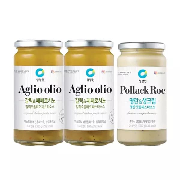청정원 파스타소스, 알리오올리오, 360g, 2개 + 명란크림, 350g, 1개