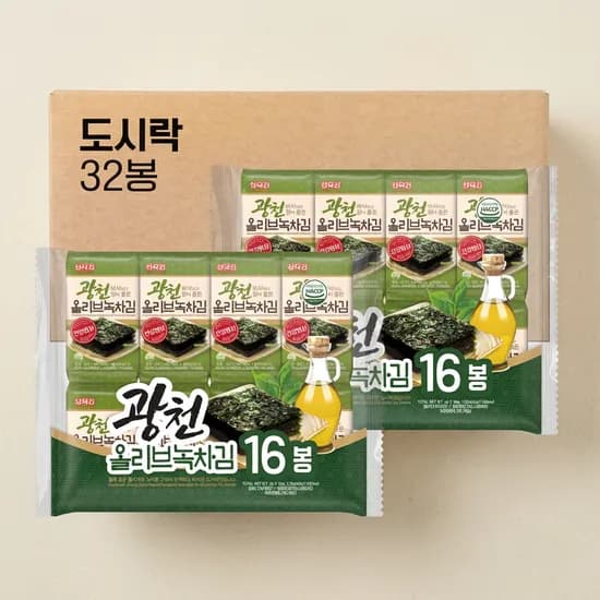 하루특가) 삼육김 광천 올리브 녹차김 도시락김, 4g, 16봉, 2개