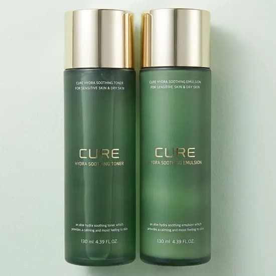 하루특가) 김정문알로에 큐어 하이드라 수딩 토너, 130ml, 1개 + 에멀젼, 130ml, 1개