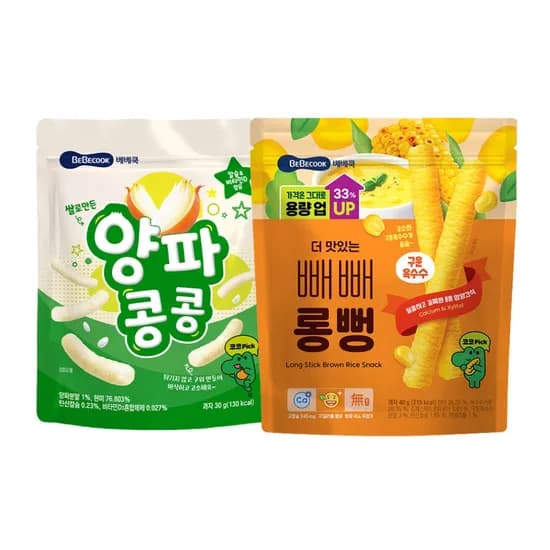 ) 베베쿡 양파콩콩, 30g 5개 + 더 맛있는 빼빼롱뻥 구운옥수수, 40g, 5개