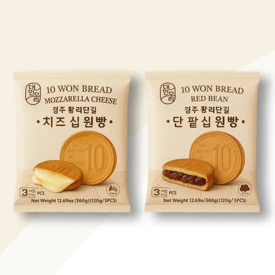 하루특가) 대한우리 경주 황리단길 십원빵, 치즈 120g 3개 + 단팥 120g 3개, 6개
