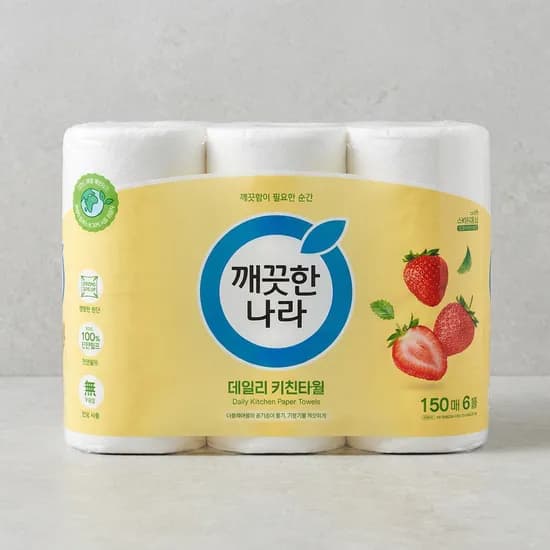 하루특가) 깨끗한나라 데일리 키친타월, 150매, 6롤, 1팩