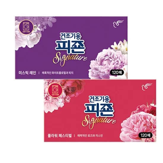 피죤 건조기용 드라이시트 120매 2개 미스틱 플라워