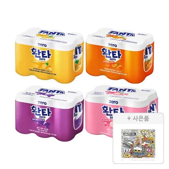 환타 제로파인350ml+제로오렌지 350ml+제로포도350ml+제로피치 350ml 각6개 총24개