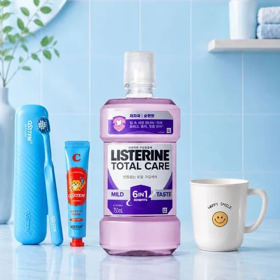 리스테린 토탈케어 마일드 750ml x4+(증정)오스템 충치케어 양치키트
