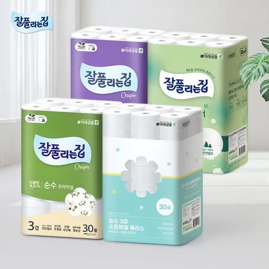 잘풀리는집 순수클로버 천연펄프 화장지 27m 30롤 2팩