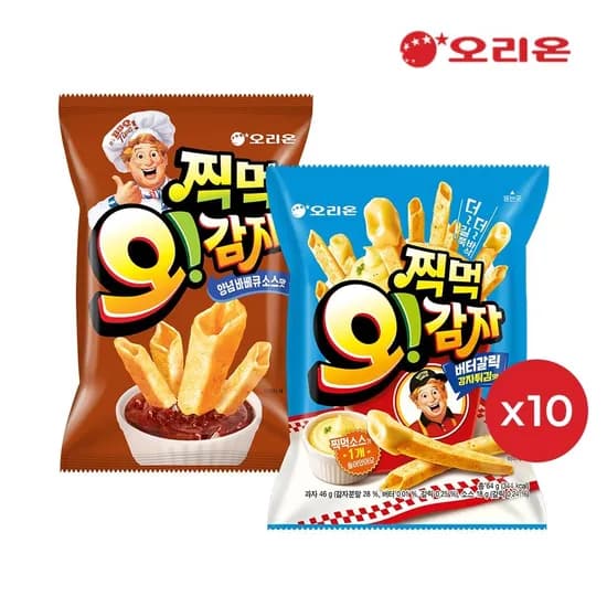오리온 찍먹 오감자 버터갈릭감자튀김 64g 10개+오감자딥 양념바베큐 75g 10개