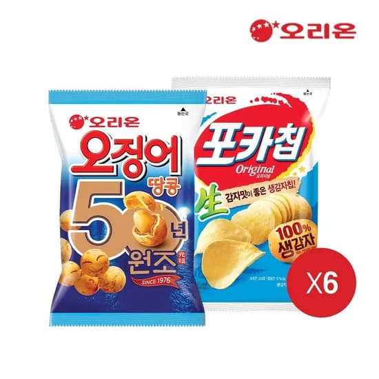 오리온 오징어땅콩 98g 6개 외 포카칩 오리지널 66g 6개