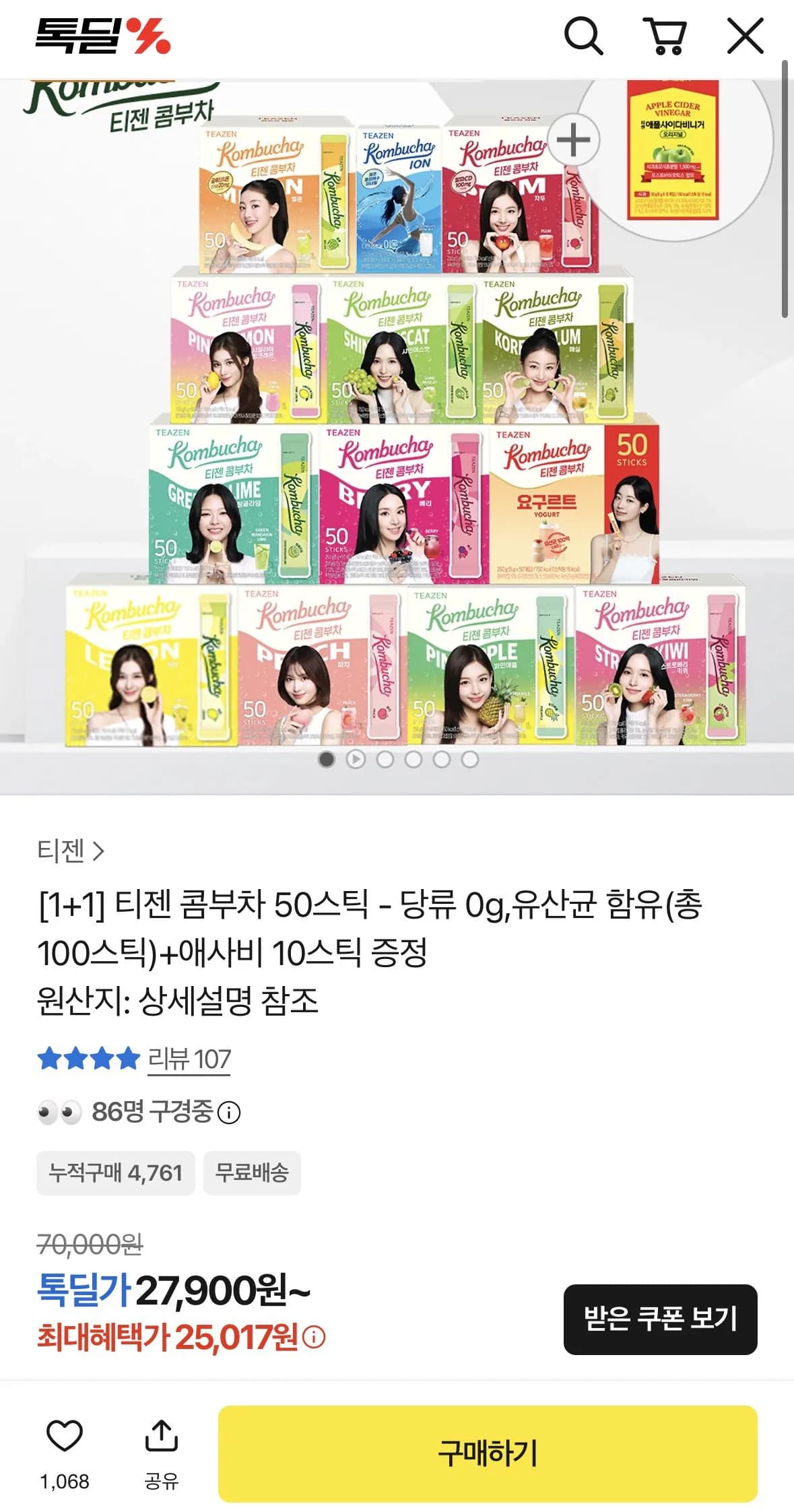 티젠 콤부차 100스틱