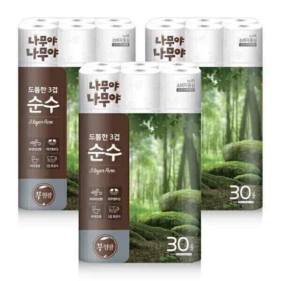 나무야나무야 도톰한 3겹 화장지 27m 30롤 3팩