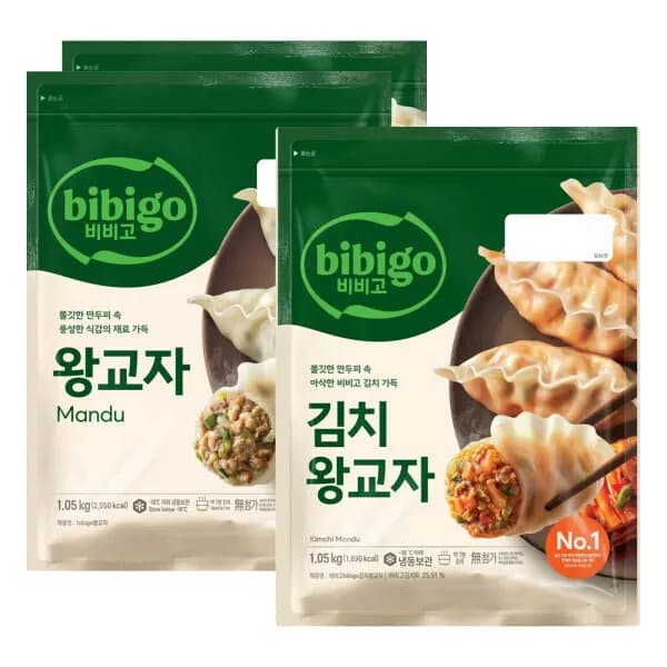 비비고 왕교자 1.05kg 2개 + 김치왕교자 1.05kg 1개 21,900원