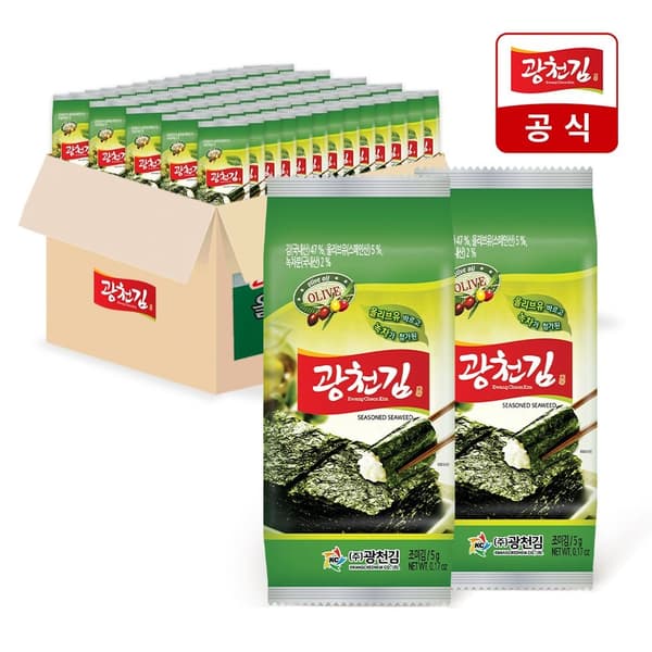 롯데온) 광천김 올리브 녹차 도시락김 5g x 72봉 21,900원