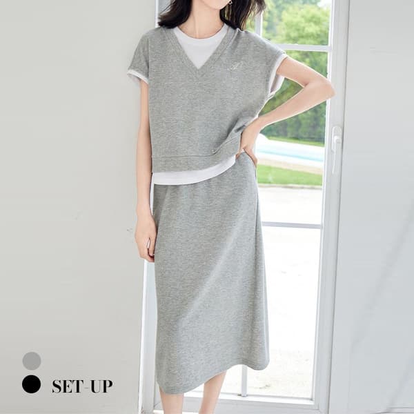 롯데온) 레이어드브이넥티셔츠+스커트 21,510원
