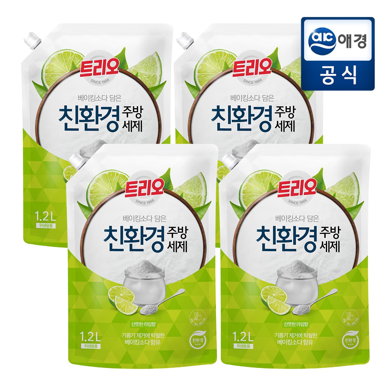 롯데온) 트리오 베이킹소다 주방세제 라임향 1.2L 리필 4개 9,640원 무배
