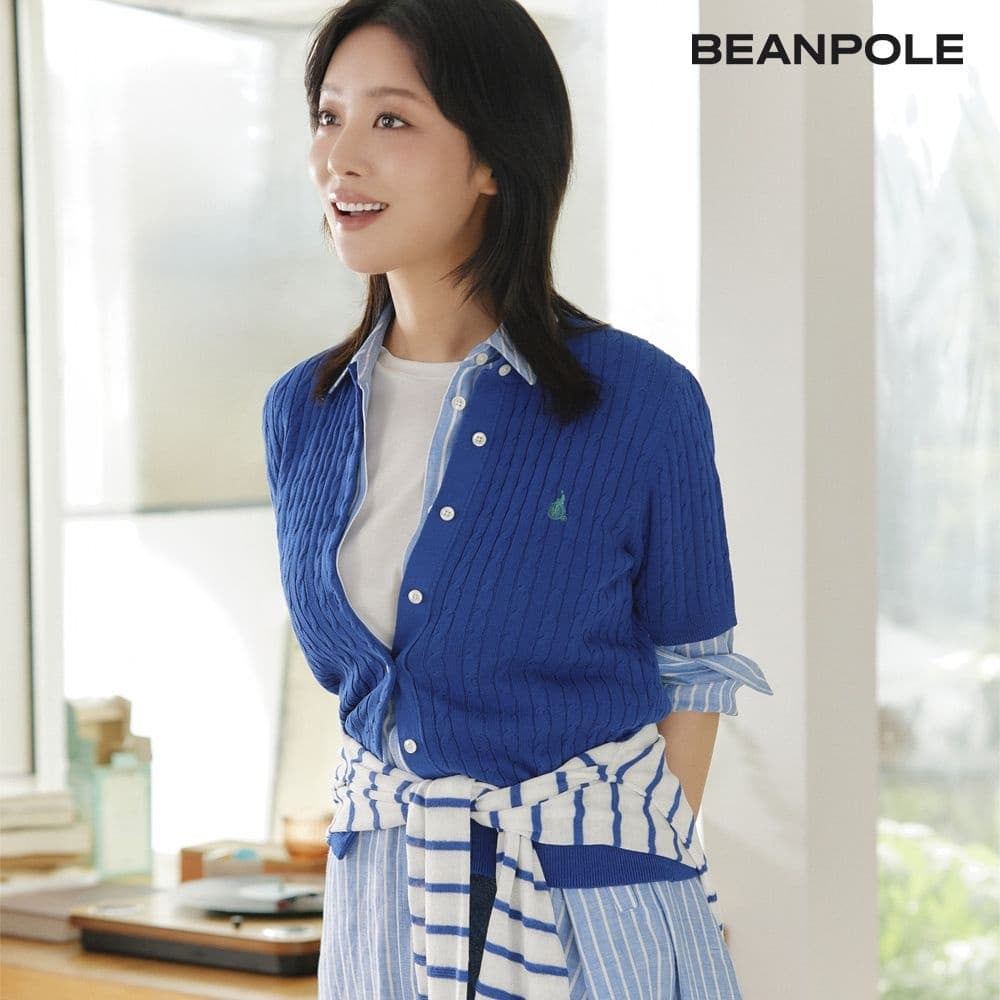 롯데온) 빈폴 레이디스 코튼 혼방 크로세 라운드넥 반소매 쇼트 니트 64,070원