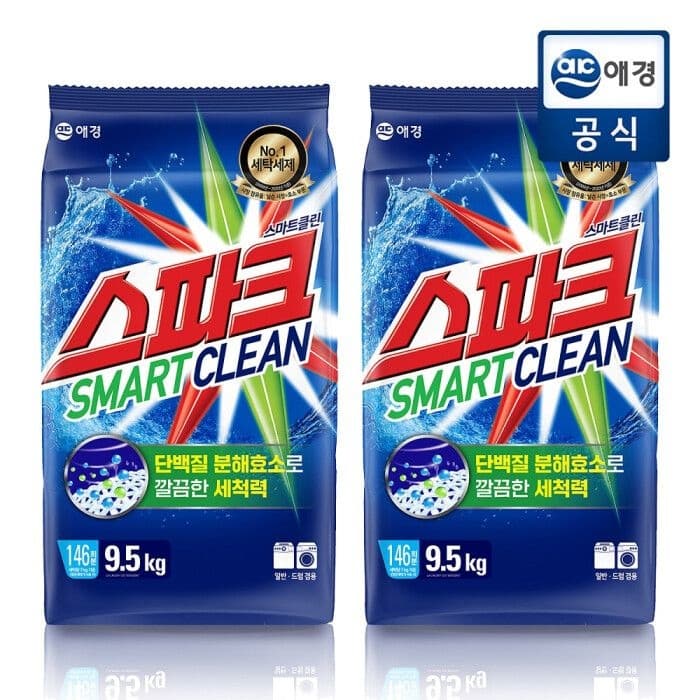 스파크 스마트클린 분말 세탁세제 리필 9.5kg 2개