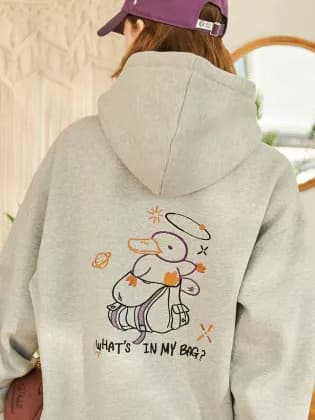 꼼파뇨 기모 마이백 자수 후드티셔츠 그레이