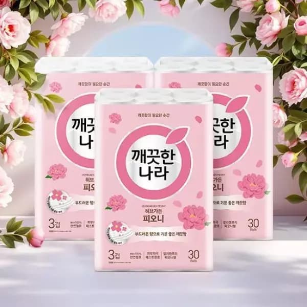 허브가든 피오니 프리미엄 화장지 3겹 30롤 3팩