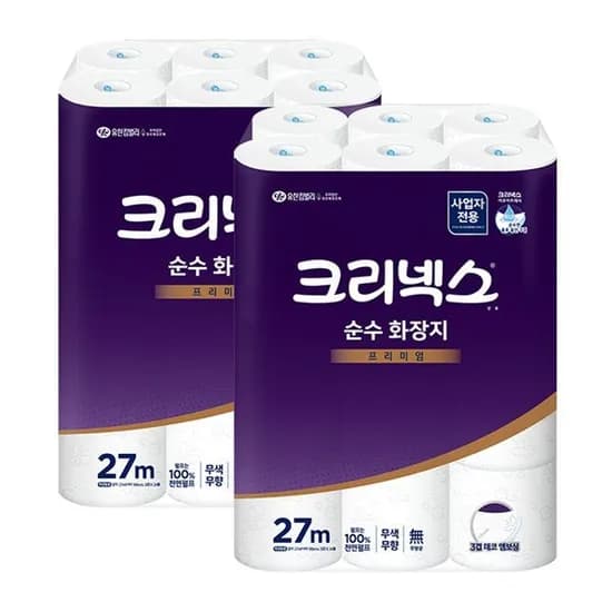 크리넥스 순수 3겹 두루마리 화장지 27m 24롤 2팩 24,910원