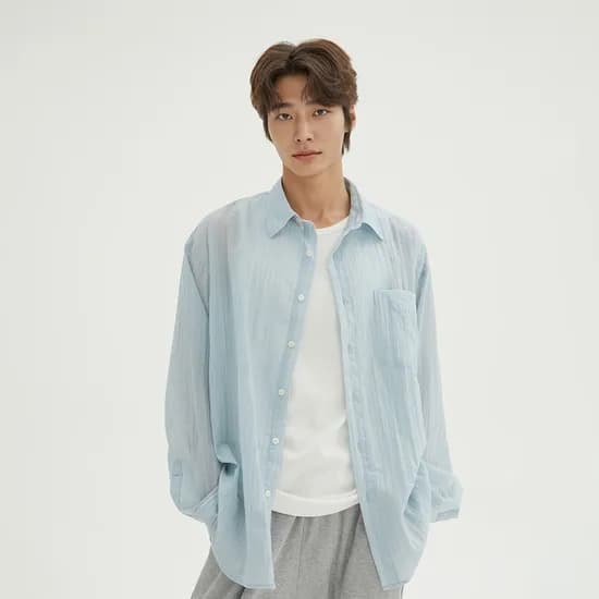 스파오 남성 시스루 긴팔 셔츠