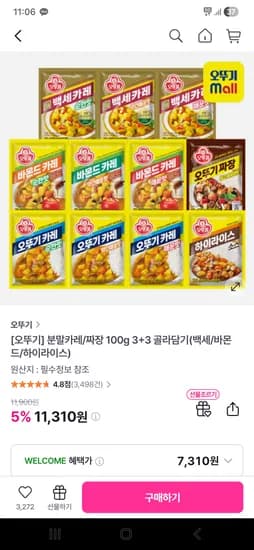 분말카레/짜장 100g 외 다양 6개 11,310원