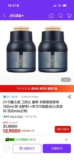 그라스 블루 차량용 방향제 100ml 2개