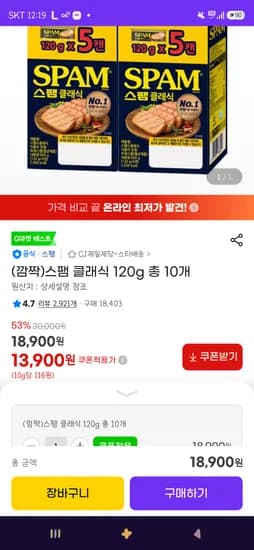 스팸 클래식 120g 10개