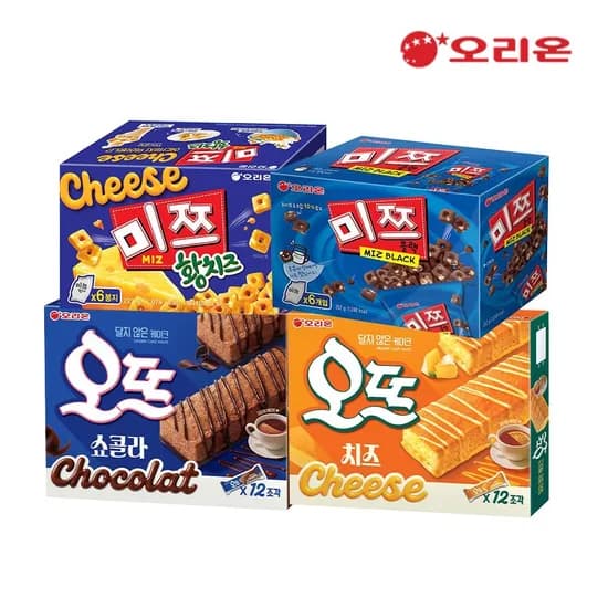 오리온 미쯔 황치즈 6P + 미쯔 6P + 오뜨 쇼콜라 12P + 오뜨 치즈 12P  14400원
