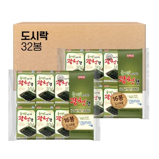삼육김 들기름으로 구운 광천김 도시락김, 4g, 32봉 69%할인, 4,900원