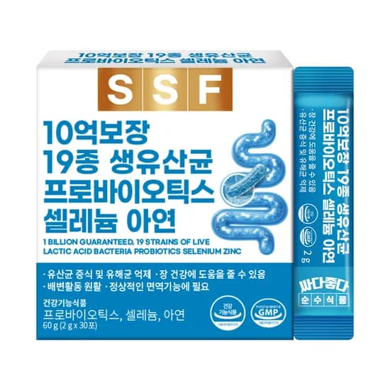 순수식품 10억보장 19종 생유산균 프로바이오틱스, 셀레늄, 아연, 30포, 1박스 1,990원