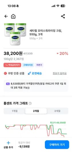 가격오름/쿠팡 세타필 모이스춰라이징 크림, 550g, 3개 38,200원