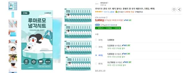 루아르모 냉각시트 열패치 40개입 5,850원