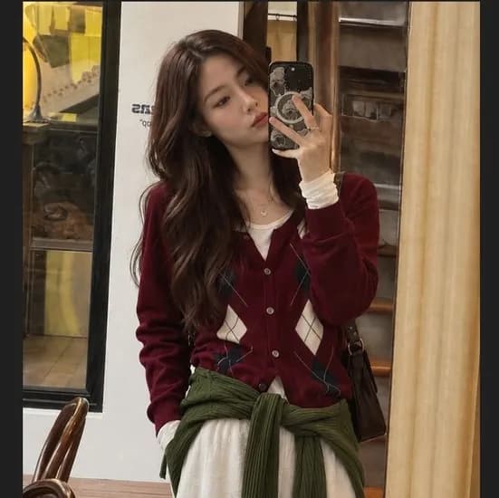 플라스틱아일랜드 아가일 니트 가디건