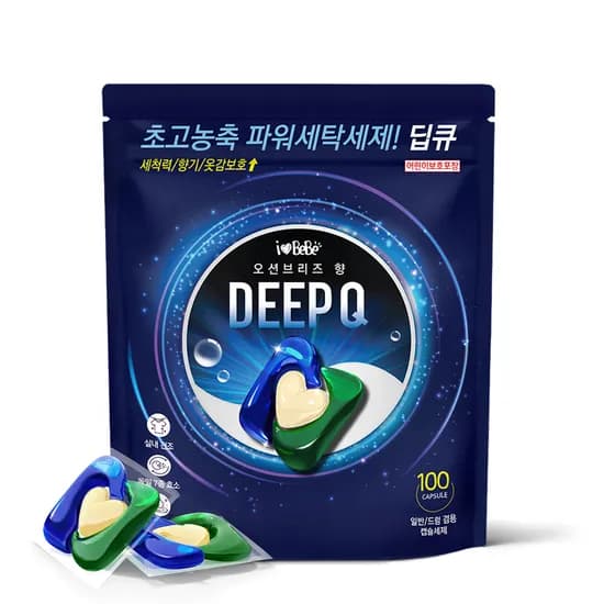 아이러브베베 딥큐 3in1 고농축 캡슐세제 100개 오션브리즈 세탁세제 실내건조 드럼 일반 겸용